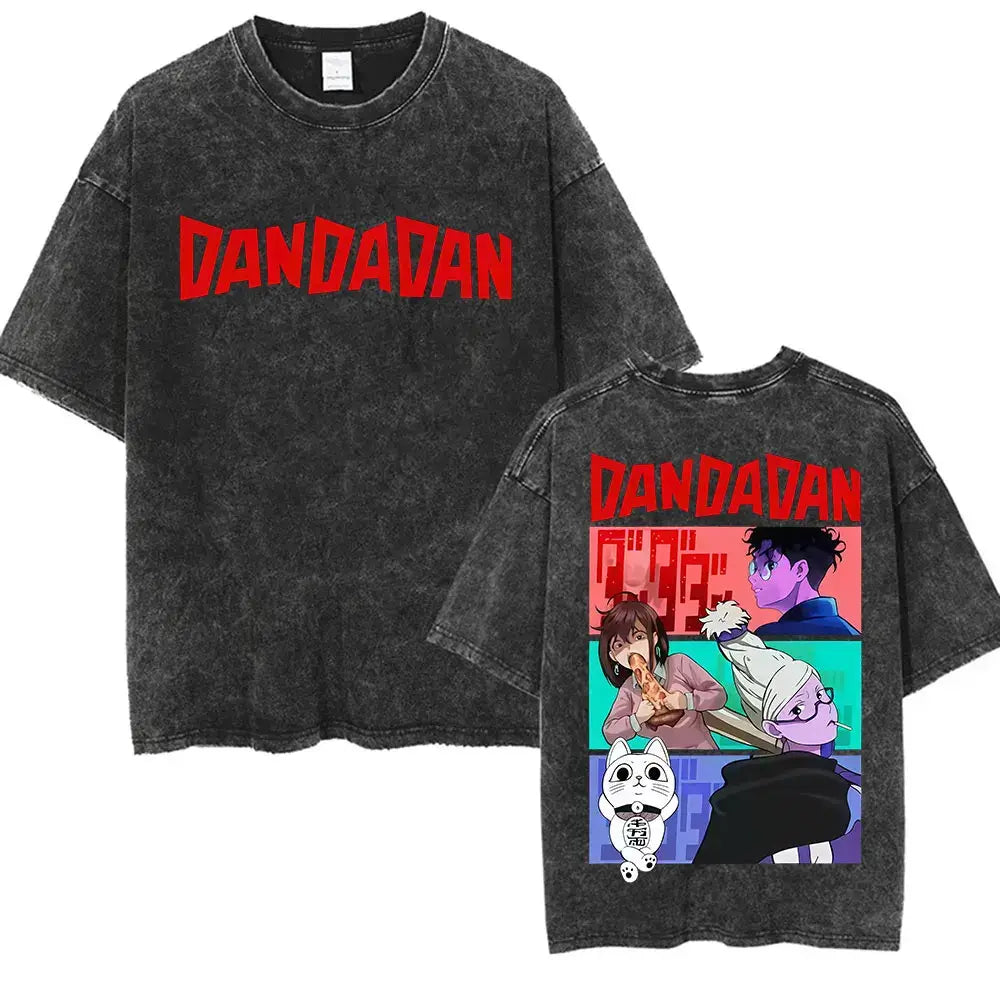 A unisex vintage washed Japan Anime Dandadan Okarun Graphic T Shirt made from high-quality cotton for streetwear fashion.
