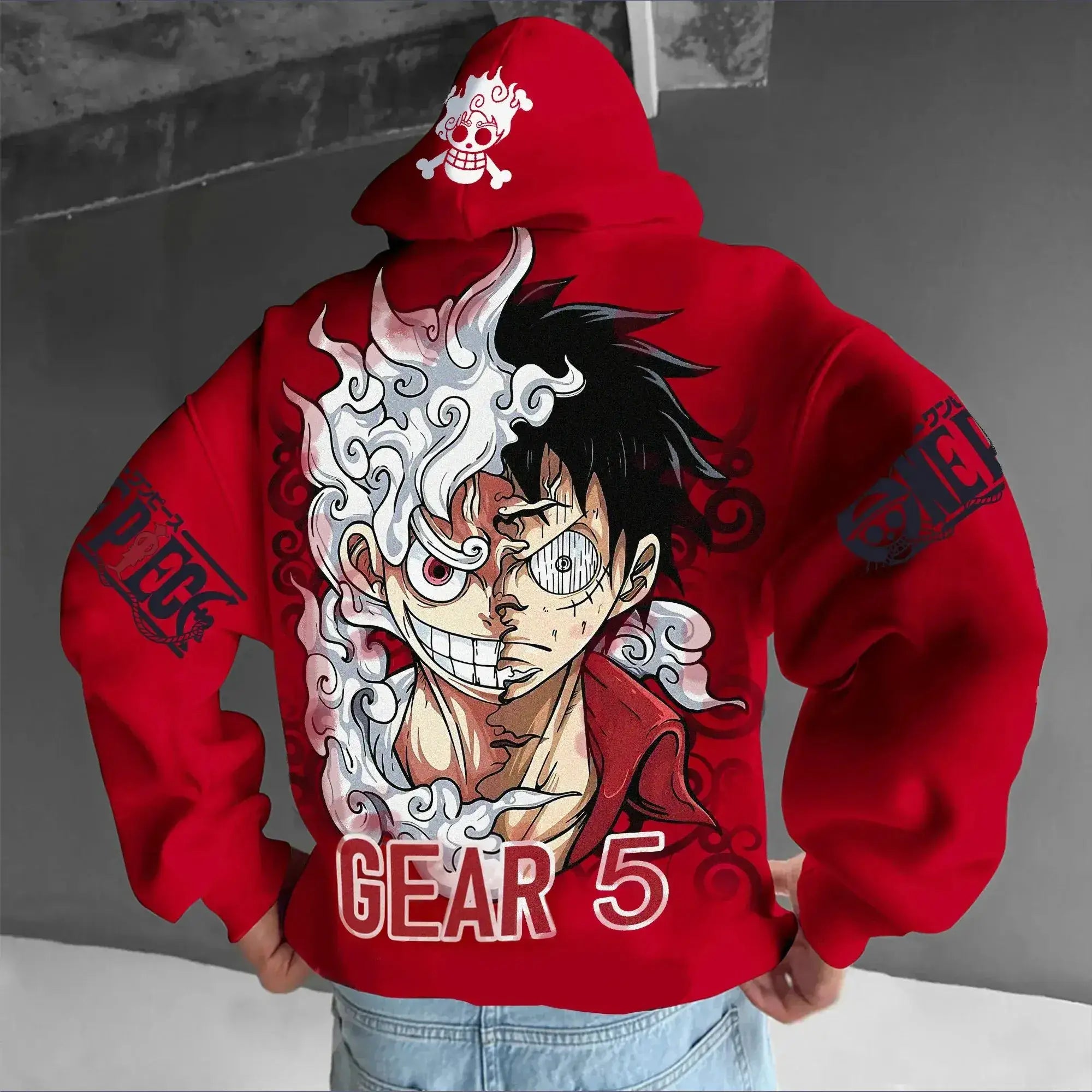 A streetwear One Piece Luffy Gear 5 Nika Anime Hoodie, a casual pullover for men and women's autumn and winter cosplay.