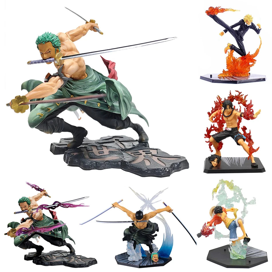 A 10cm One Piece Zoro Figure PVC action model displaying Roronoa Zoro in his Three-Blade Sa-Maximum stance for anime collections.