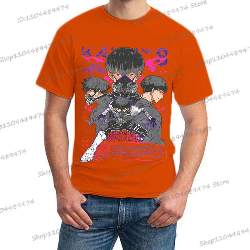 A trendy Y2K Anime Kaiju No 8 T-shirt with a creative Soshiro Hoshina print for men and women.