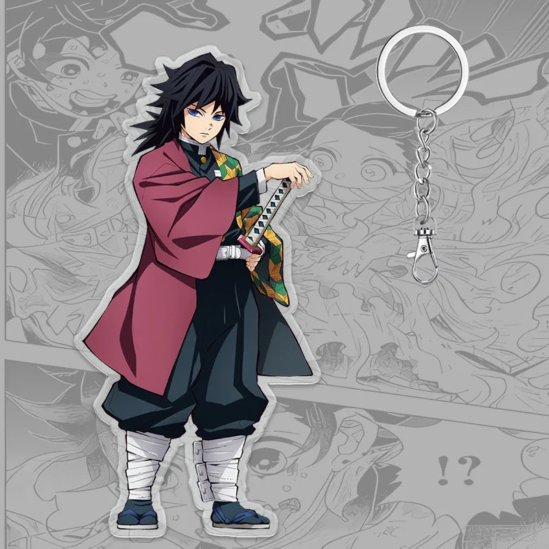 A 6cm Demon Slayer Keychain made of acrylic featuring a cute Tanjiro Kamado anime character, used as a bag pendant or key ring.