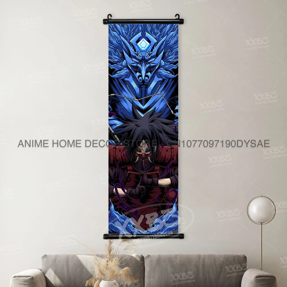 High-definition Naruto Posters hanging scroll featuring Uzumaki Naruto, Uchiha Sasuke, and Madara for anime home wall decoration.