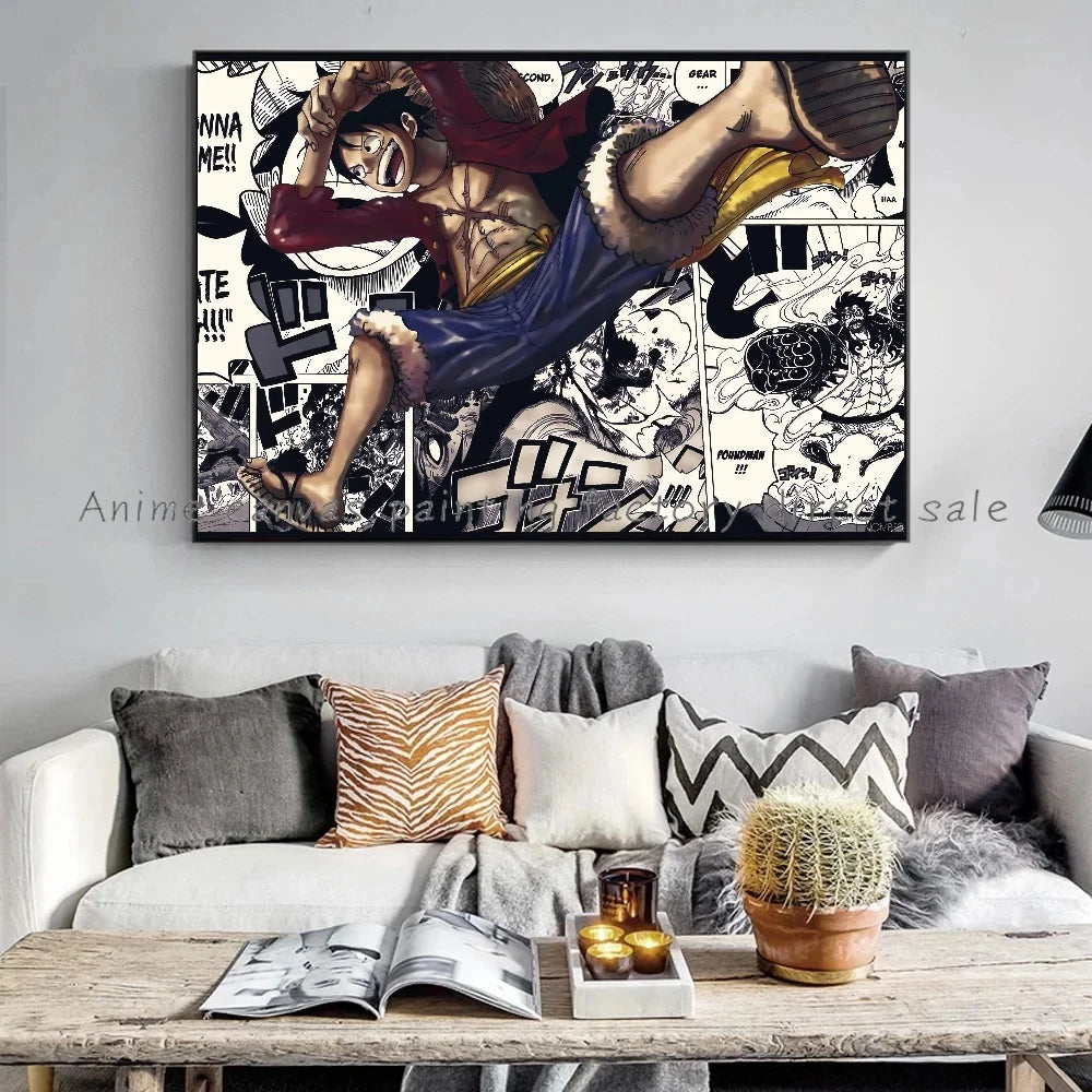 A high-definition One Piece Luffy Zoro Poster printed on canvas, displaying the anime characters Monkey D. Luffy and Roronoa Zoro for wall decoration.