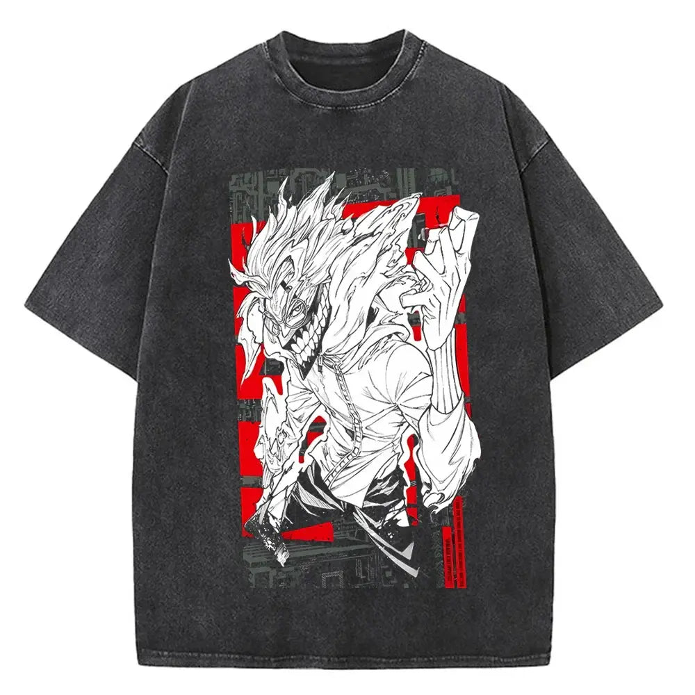A high-quality cotton men's Dandadan Okarun T-shirt with a Japanese anime cartoon print and aesthetic fashion design.