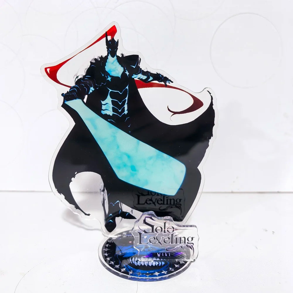 A high-definition 15cm Solo Leveling Acrylic Stand featuring Sung Jinwoo, Sung Jin Ah, and Yoo Jin Ho anime action figures for desk decoration.