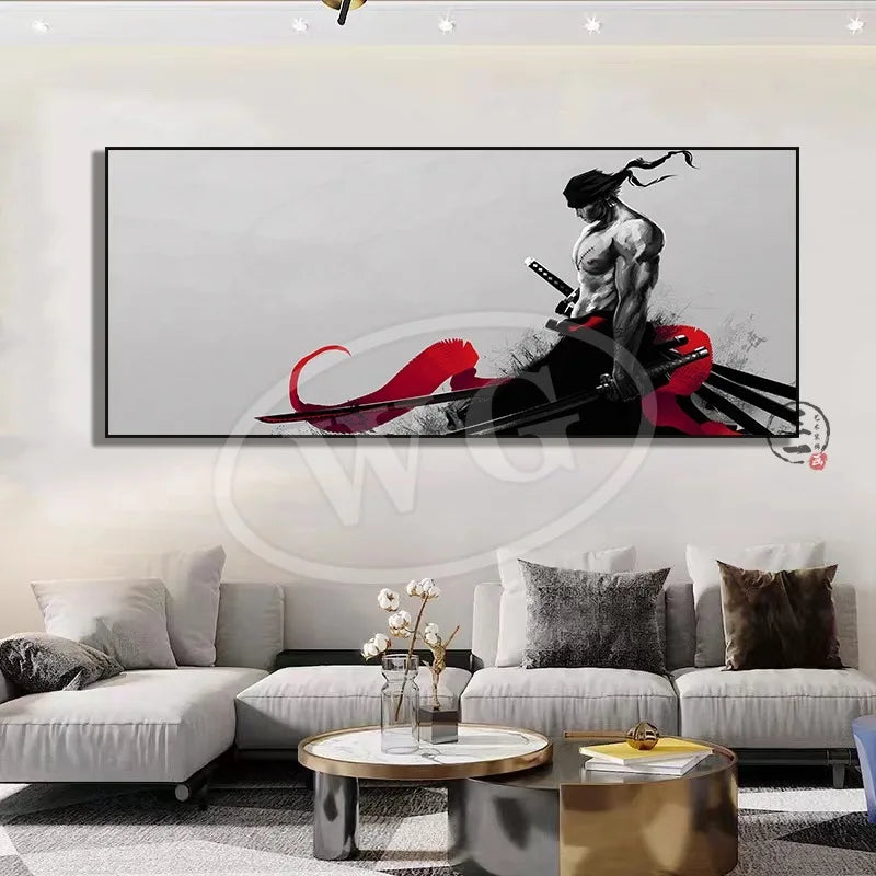 A high-quality One Piece decorative painting featuring Monkey D. Luffy, Roronoa Zoro, and Portgas D. Ace as a sofa background wall hanging.