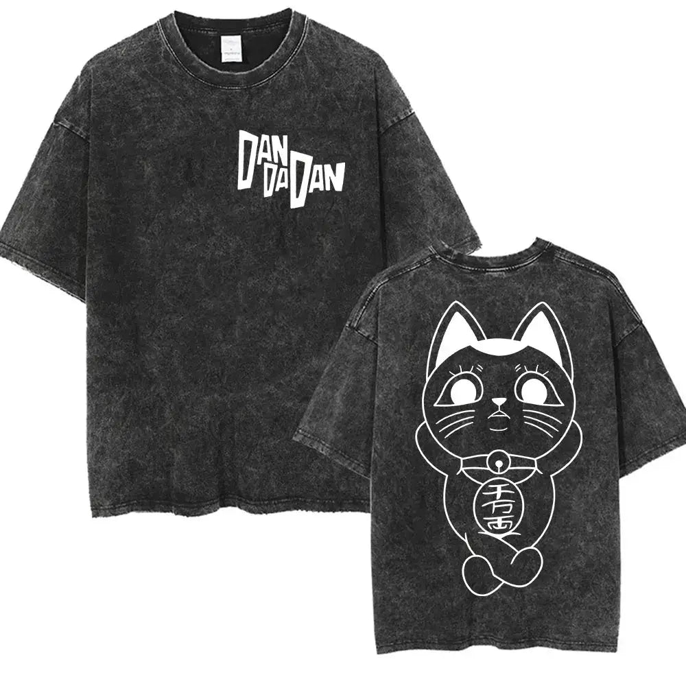 A unisex vintage washed Japan Anime Dandadan Okarun Graphic T Shirt made from high-quality cotton for streetwear fashion.