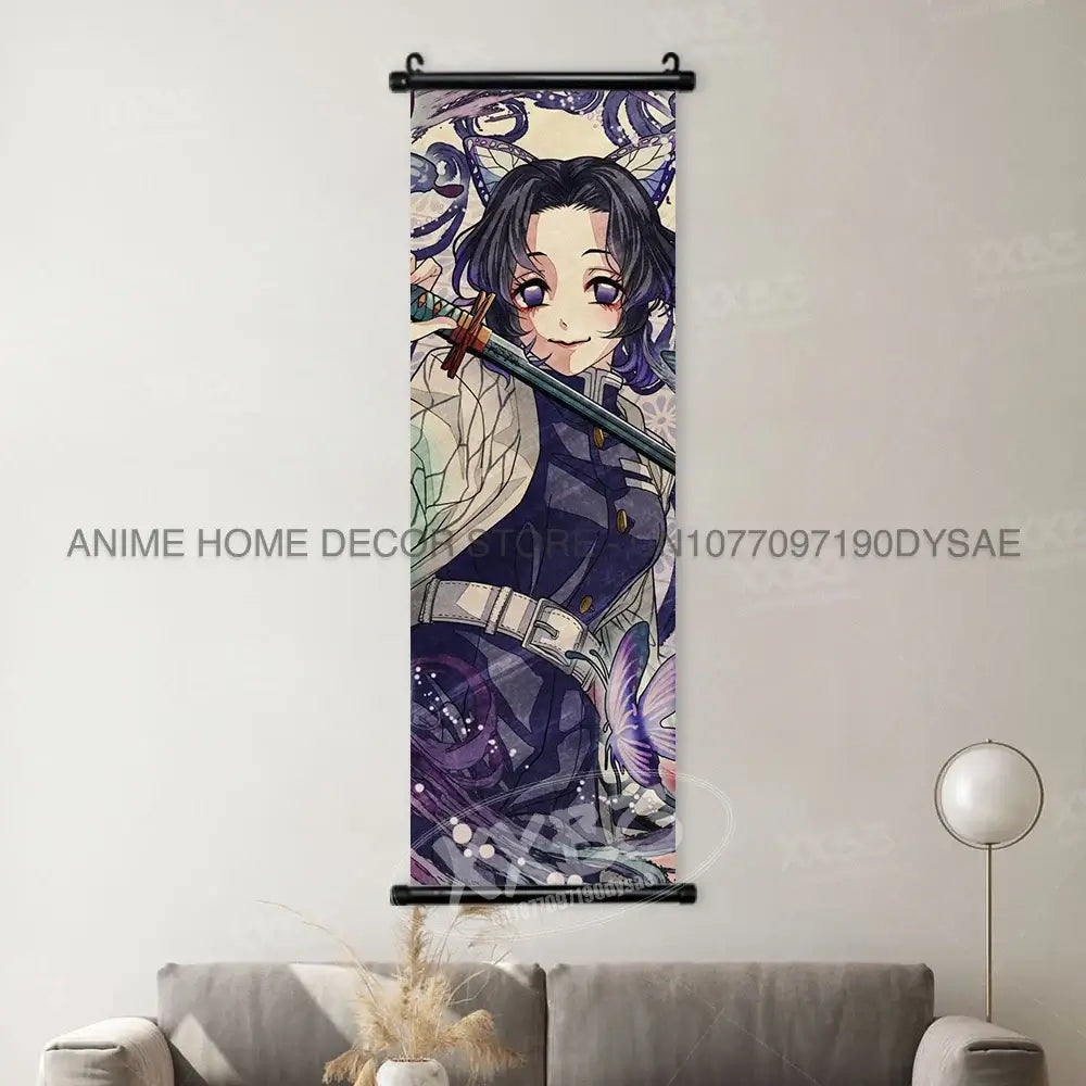 High-quality Demon Slayer Posters wall art scrolls featuring Hashira Kanroji Mitsuri, Iguro Obanai, and Tokitou Muichirou for home decor.