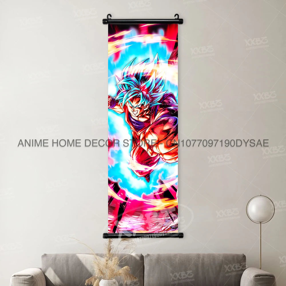 High-definition Dragon Ball Posters hanging scroll wall art featuring Son Goku, Vegeta, and Frieza printed on canvas for home decor.