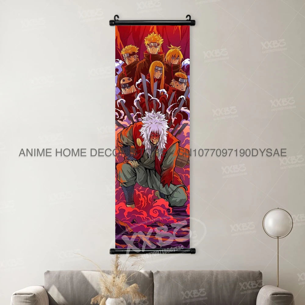 High-quality Uzumaki Naruto Posters wall art scroll featuring Sasuke Uchiha, Madara, and Might Guy for anime home decor.