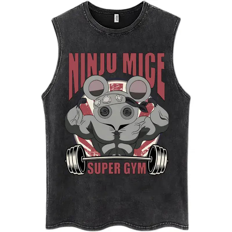 A washed retro Zenitsu Demon Slayer Tank Top featuring Agatsuma Zenitsu manga art, sleeveless cotton summer streetwear for men and women.