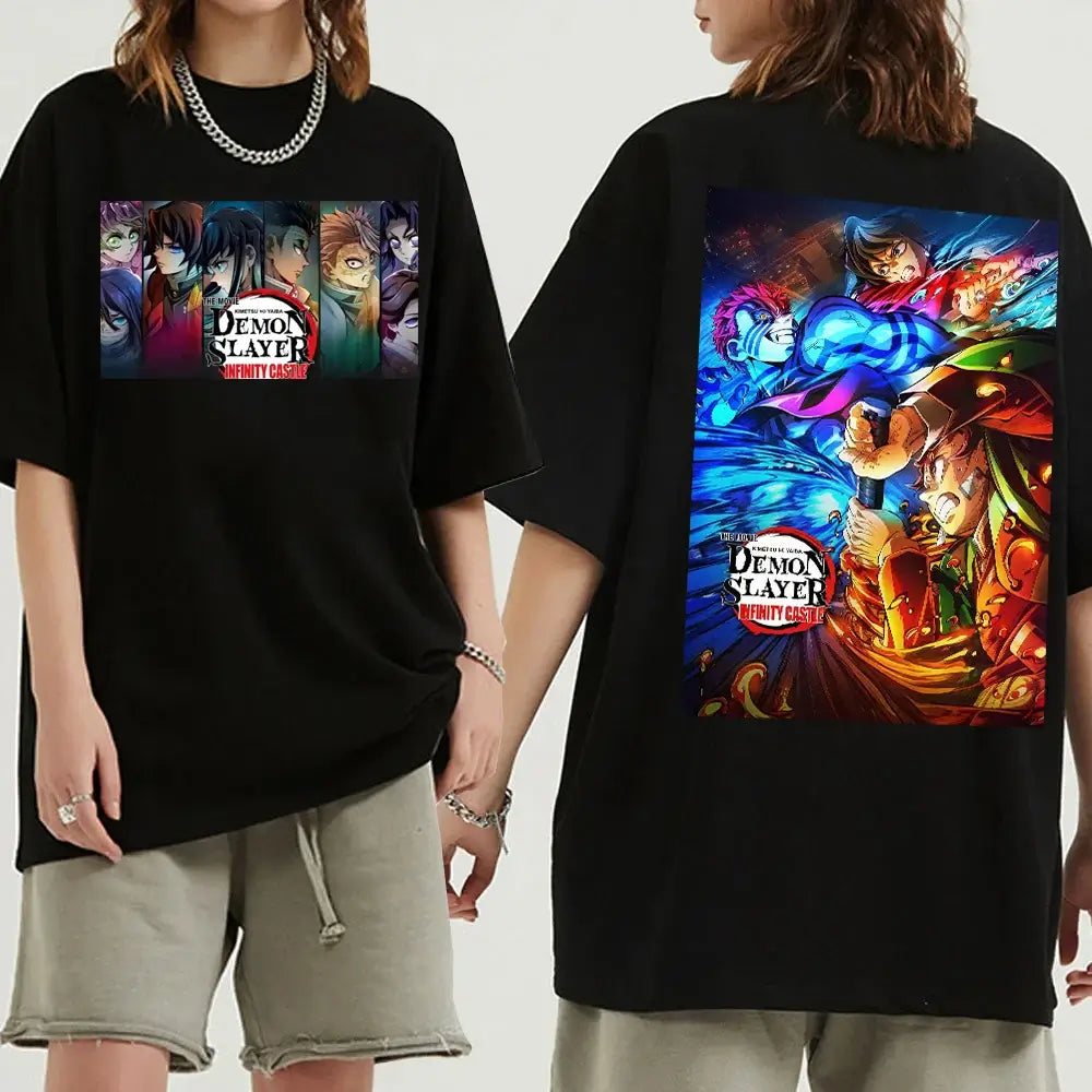 A unisex Anime Demon Slayer Infinity Castle T-Shirt in a Harajuku crewneck style, perfect as a fan gift.