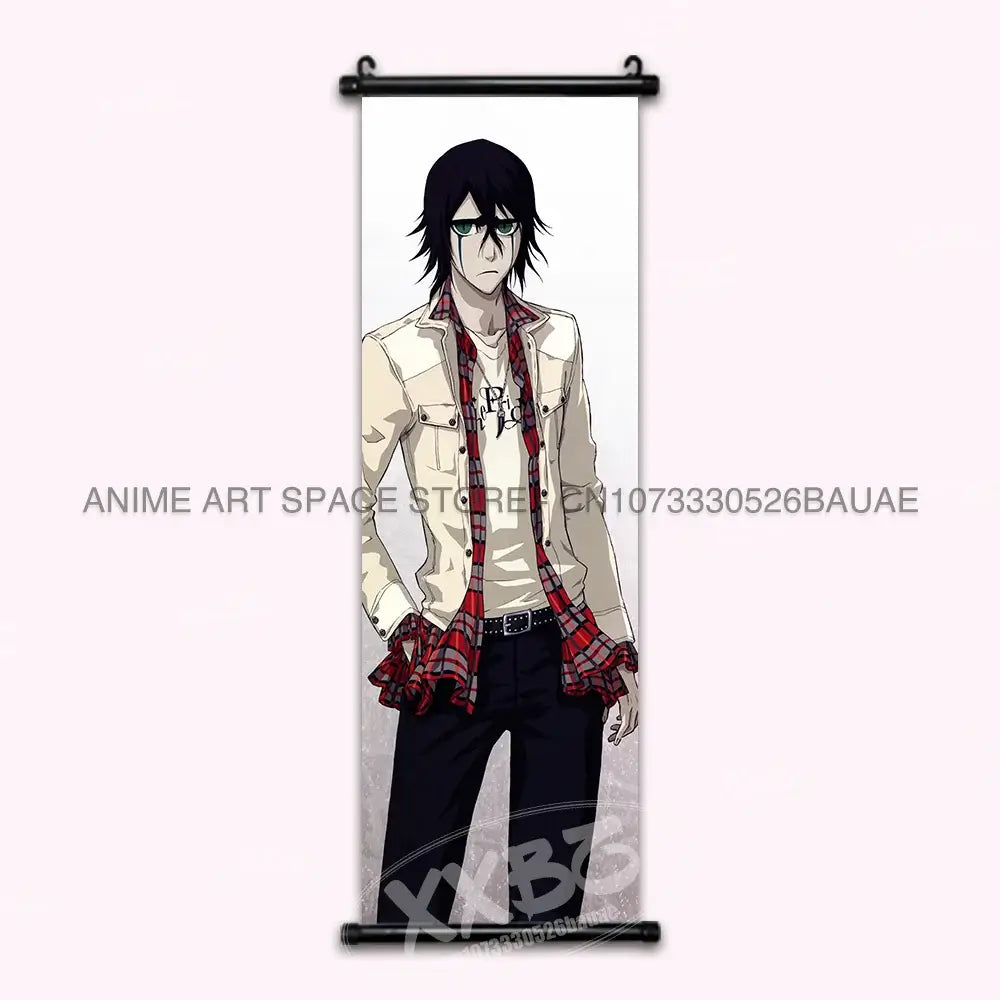 High-quality Bleach Anime Posters Japanese hanging scroll featuring Kurosaki Ichigo and Kuchiki Rukia printed on durable canvas for home decor.