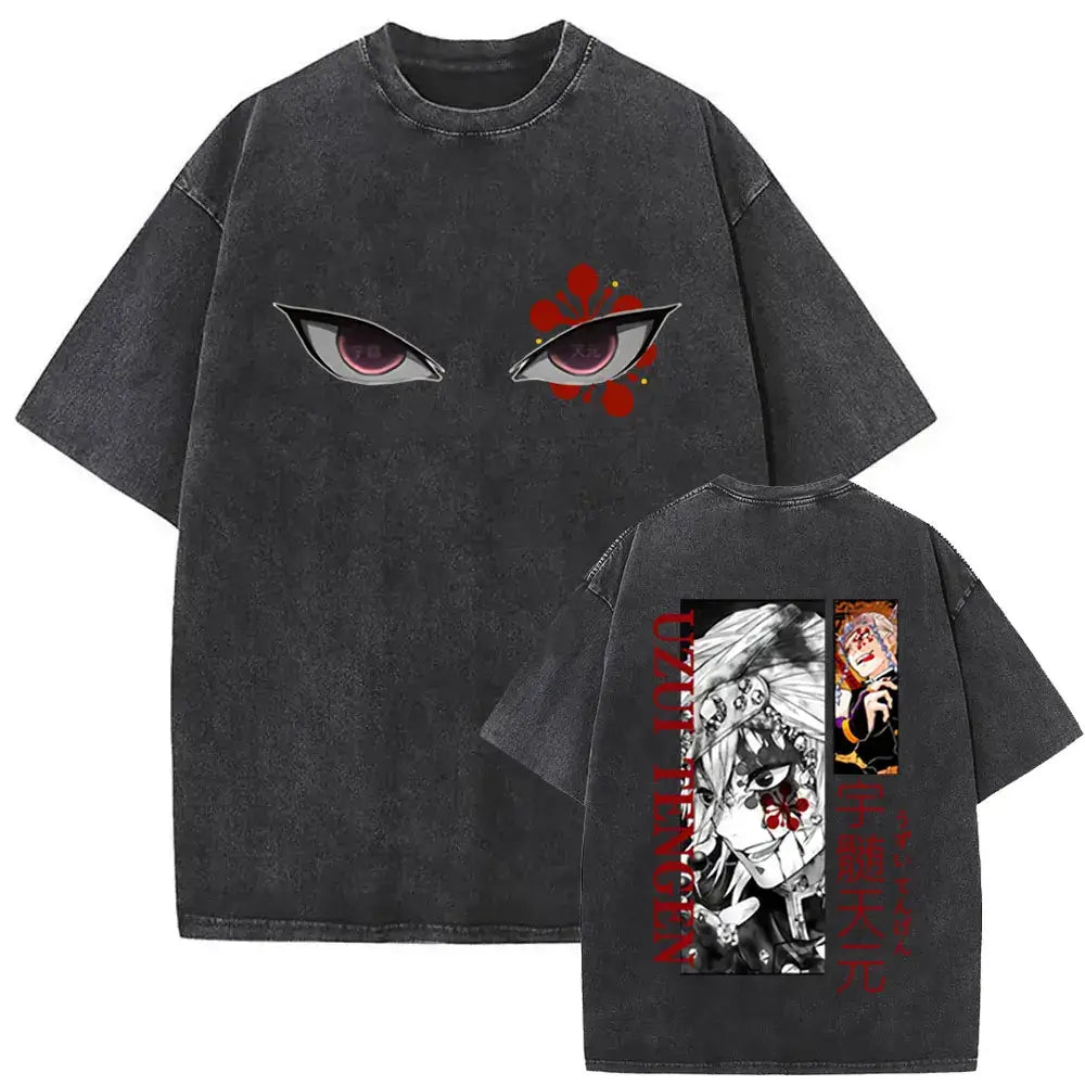 A vintage washed Demon Slayer Daki Graphic T-shirt with a cherry blossom design, an oversized casual cotton tee for men and women.