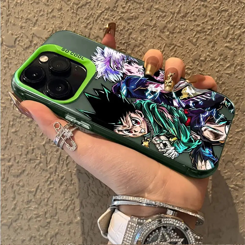 A shockproof Hunter x Hunter Phone Case featuring Gon and Killua anime art, compatible with Apple iPhone 17 Air, 16, 15, and 14 Pro Max.