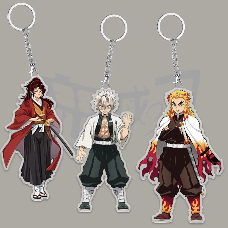 A 6cm Demon Slayer Keychain made of acrylic featuring a cute Tanjiro Kamado anime character, used as a bag pendant or key ring.