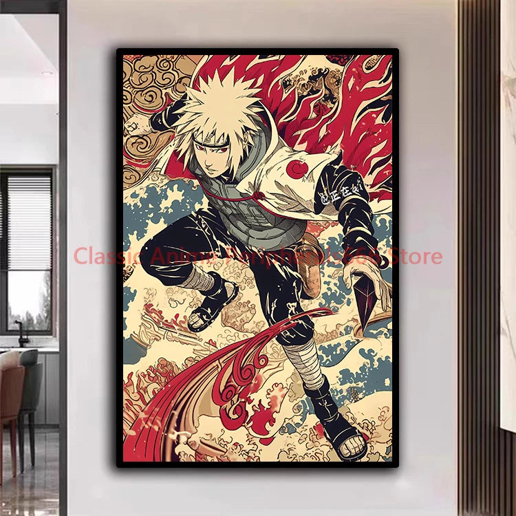 A traditional Ukiyo-e style Naruto Poster canvas painting featuring Akatsuki members Itachi and Sasuke for aesthetic home decor.