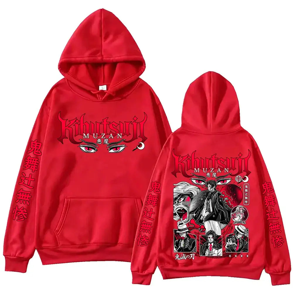 A Harajuku hip hop Anime Demon Slayer Muzan Kibutsuji Hoodie, designed as a pullover tops sweatshirt gift.