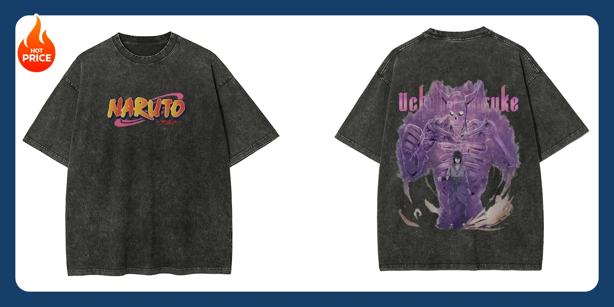 A vintage-style Naruto Washed T-Shirt made of premium distressed cotton, featuring a retro Japanese anime graphic for summer streetwear.