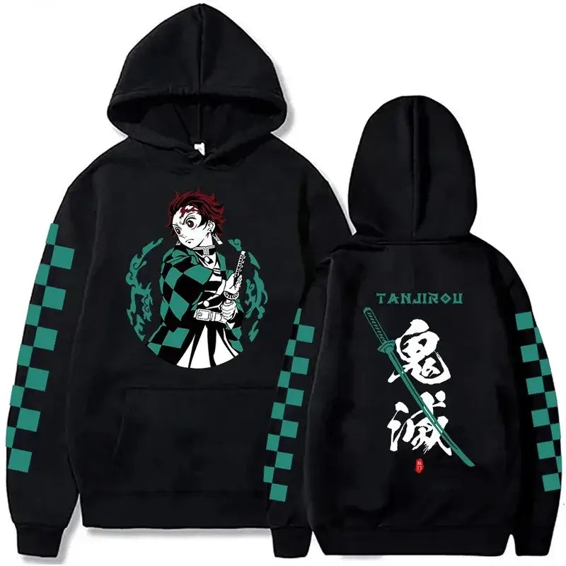 A Y2K style Tanjiro Kamado Hoodie in plus size, featuring Demon Slayer anime graphics, perfect for men and women casual wear.