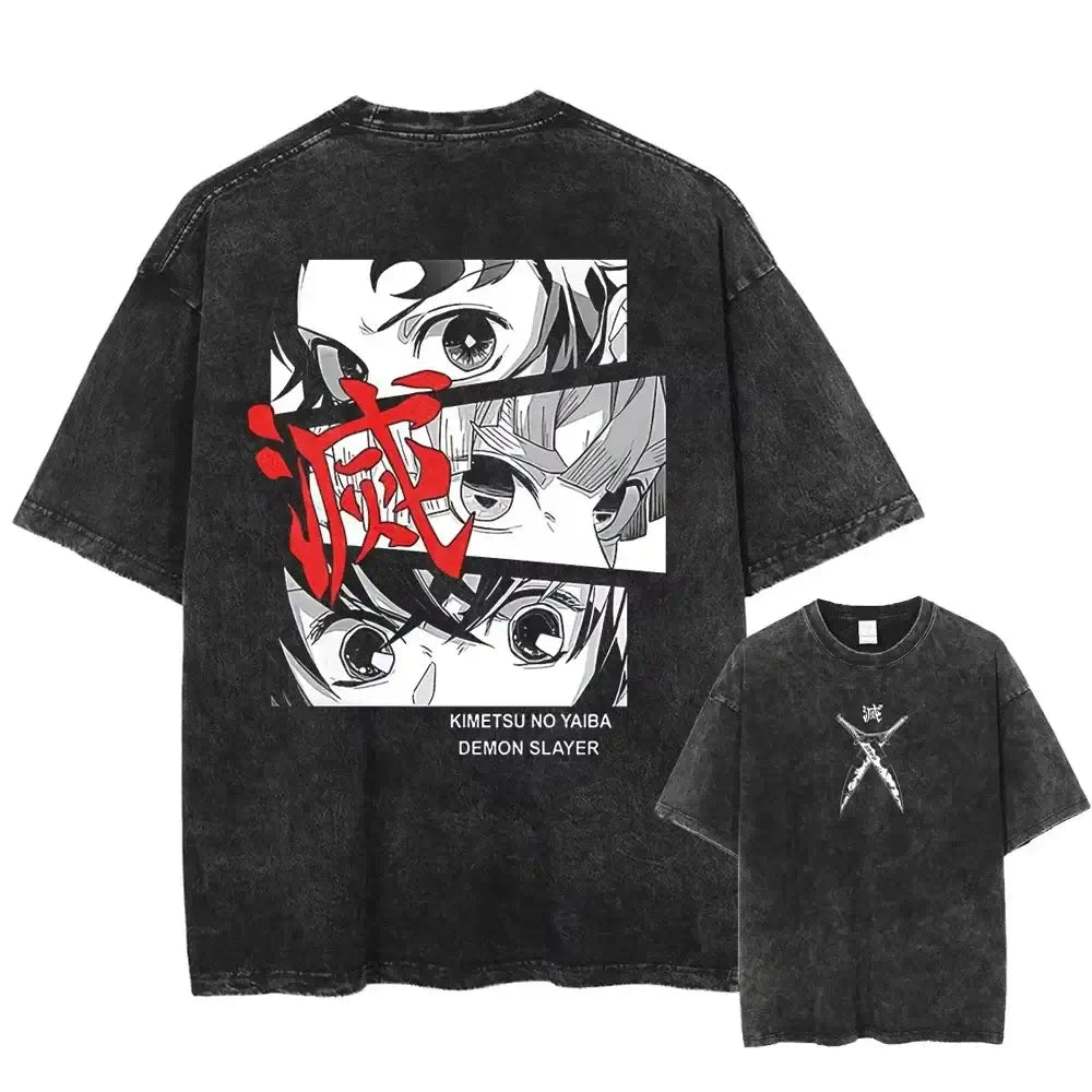 Acid Washed TShirt Streetwear Oversized Anime Graphic Tee