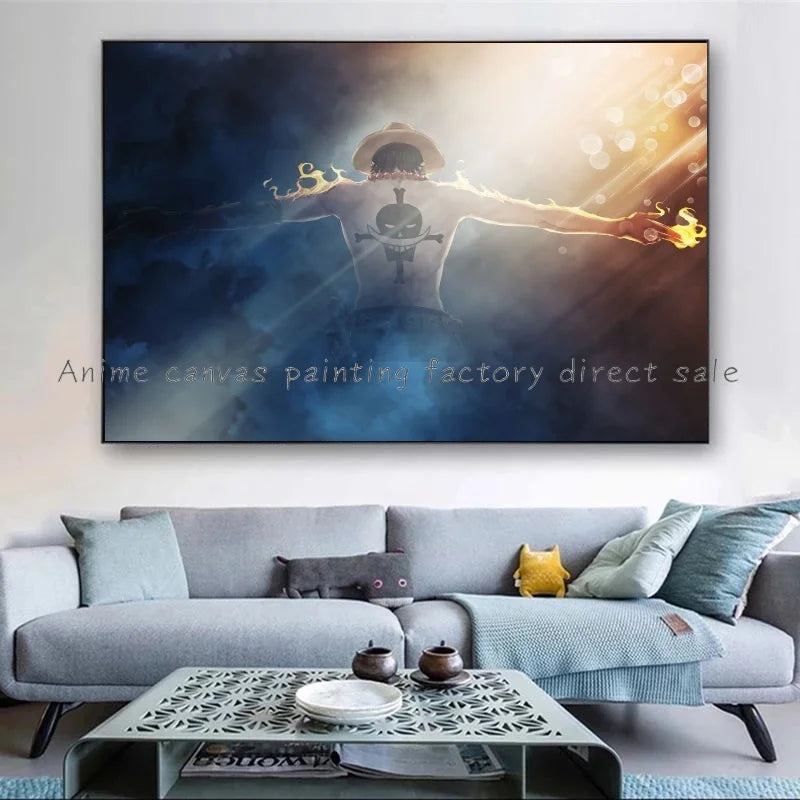A high-quality Monkey D Luffy HD Poster printed on canvas, featuring Japanese anime art suitable for bar and home wall decoration.