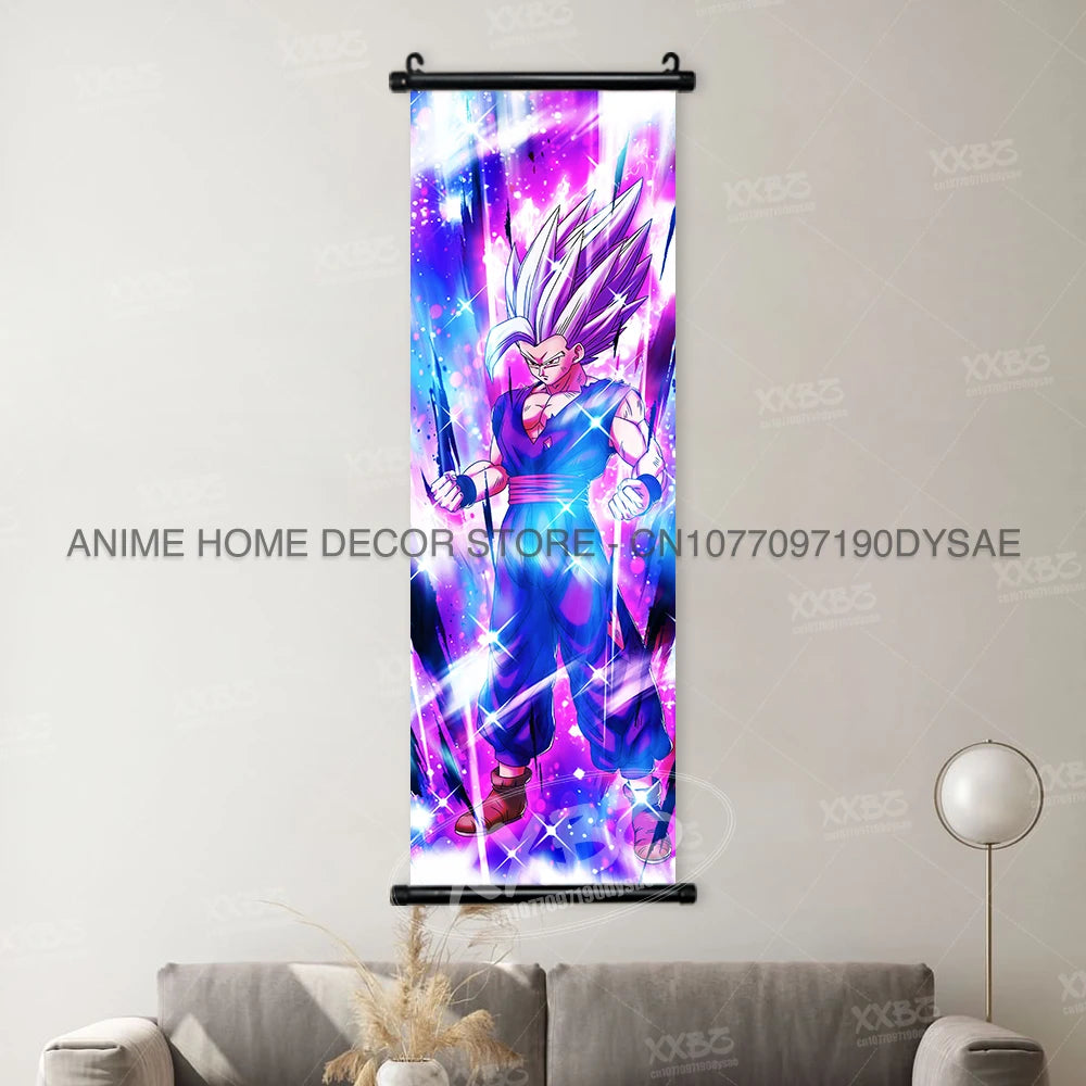 High-quality Dragon Ball Posters wall art scroll featuring Anime figures Goku, Vegeta, and Frieza for home decoration.