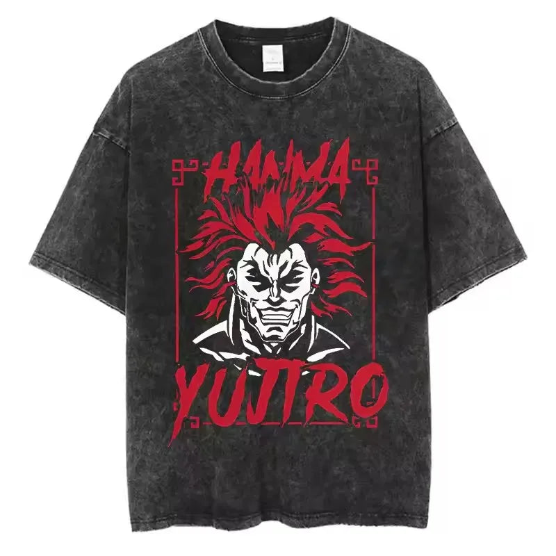 A high-quality pure cotton Baki Anime T-shirt featuring a graphic print of Baki Hanma, designed as a casual loose fit top for men and women.