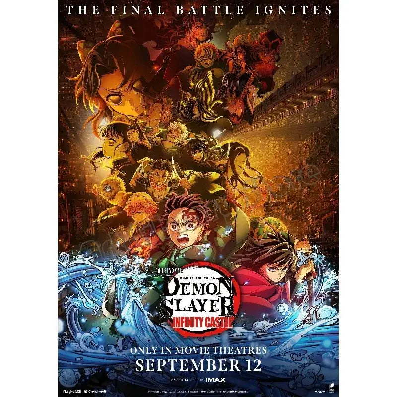 High-quality Demon Slayer Infinity Castle Poster printed on durable canvas, featuring the 2025 Movie Arc and Hashira battle wall art.