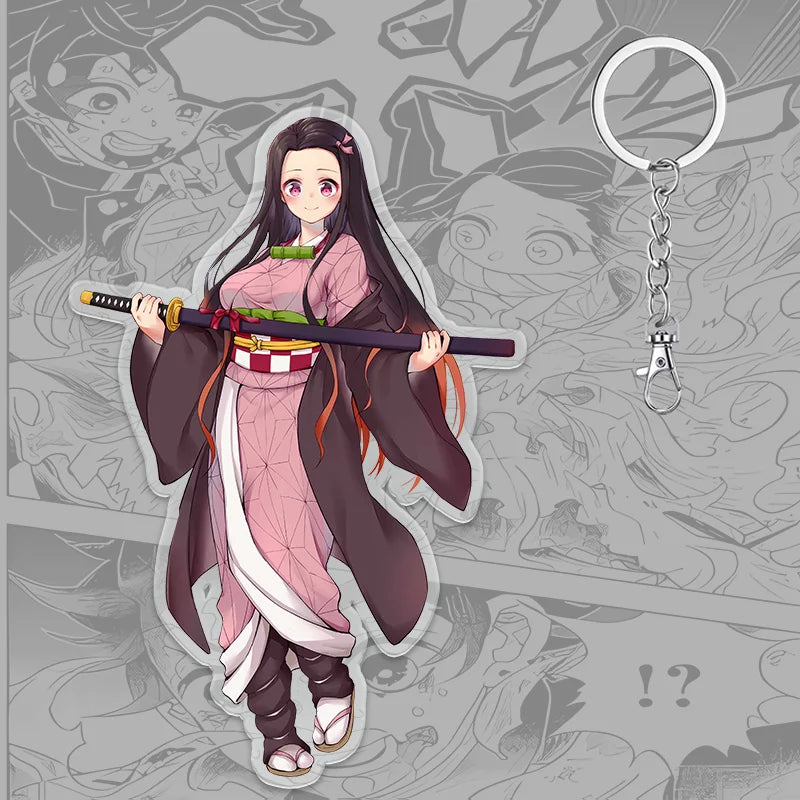 A 6cm Demon Slayer Keychain made of acrylic featuring a cute Tanjiro Kamado anime character, used as a bag pendant or key ring.