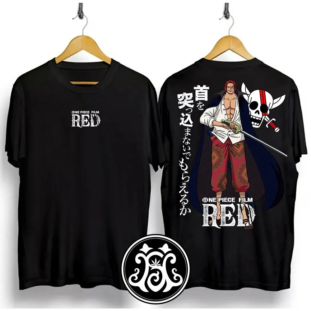 A casual One Piece Shanks T-shirt for men and women, featuring the anime character in a summer fashion style.