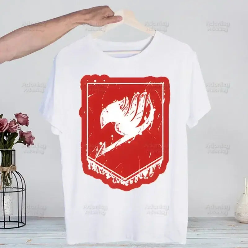 A hip hop style Fairy Tail T-shirt made of cotton featuring anime characters Natsu Dragneel and Lucy Heartfilia.