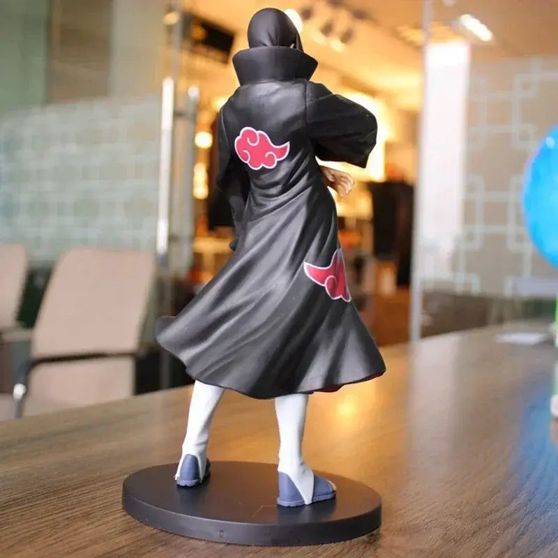 A high-quality Uchiha Itachi Action Figure from Naruto Shippuden, featuring the Akatsuki Organization cloak and GK PVC dress-up design elements.