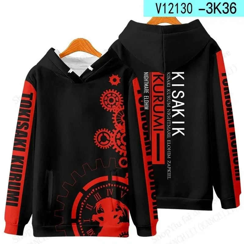 A unisex Anime Kurumi Tokisaki 3d Print Hoodie, designed as a fashion sweatshirt and sexy girl coat for men, women, and boys.