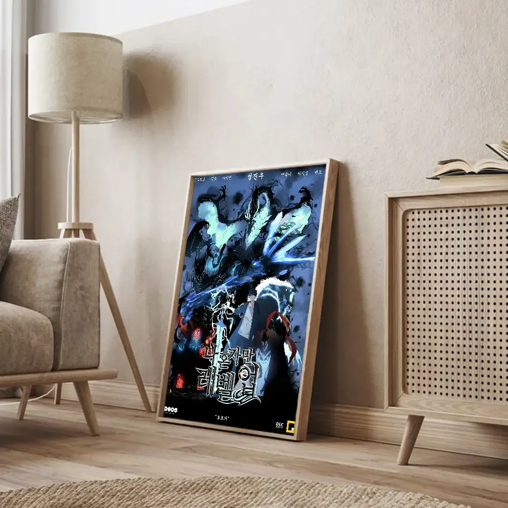 A vintage-style Solo Leveling Sticky Poster printed on whitepaper, featuring Sung Jinwoo and the Shadow Army with a DIY self-adhesive backing.