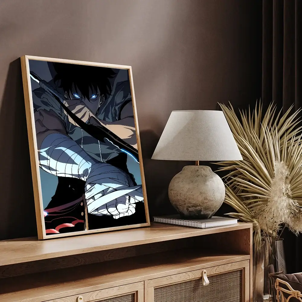 A vintage-style Solo Leveling Sticky Poster printed on whitepaper, featuring Sung Jinwoo and the Shadow Army with a DIY self-adhesive backing.