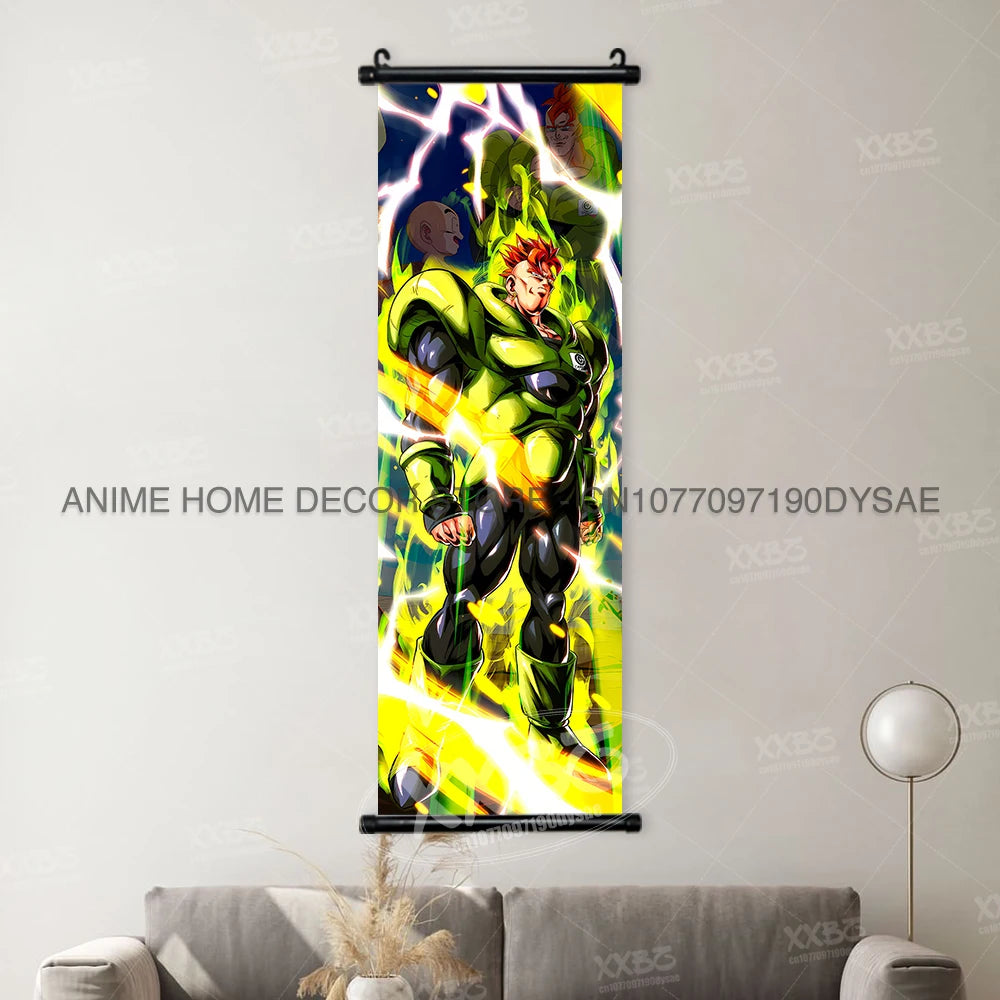 High-definition Dragon Ball Posters hanging scroll wall art featuring Son Goku, Vegeta, and Frieza printed on canvas for home decor.