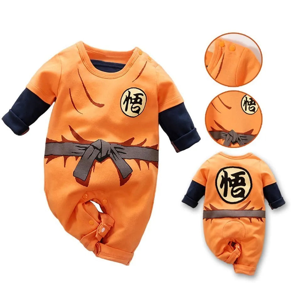 A newborn infant wearing one of the Anime Baby Rompers, a cosplay costume available in Akatsuki, Nezuko, and Tanjirou styles.
