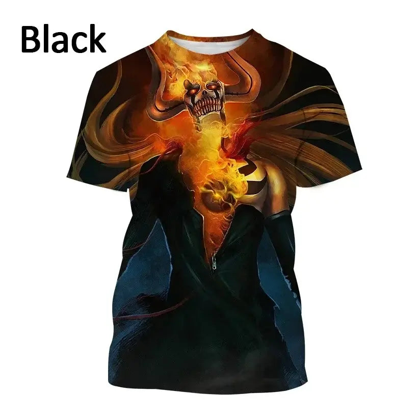 A 3D printed Ichigo Kurosaki T-shirt featuring a cool Japanese anime graphic, loose fit summer fashion for men and women.
