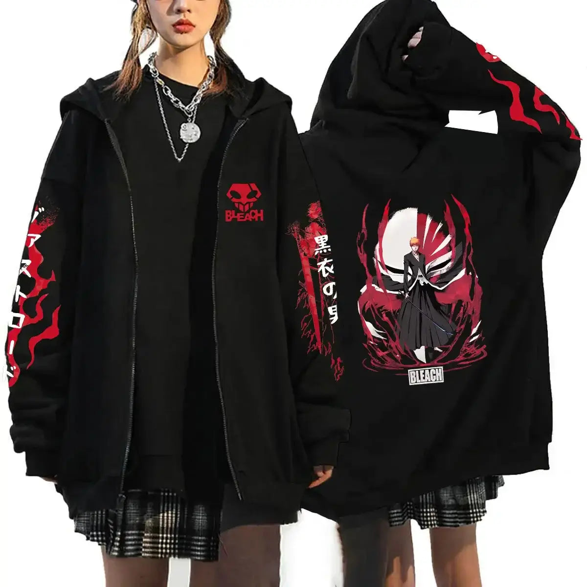 Bleach Kurosaki Ichigo Zip Up Hoodie Japan Anime Sweatshirt