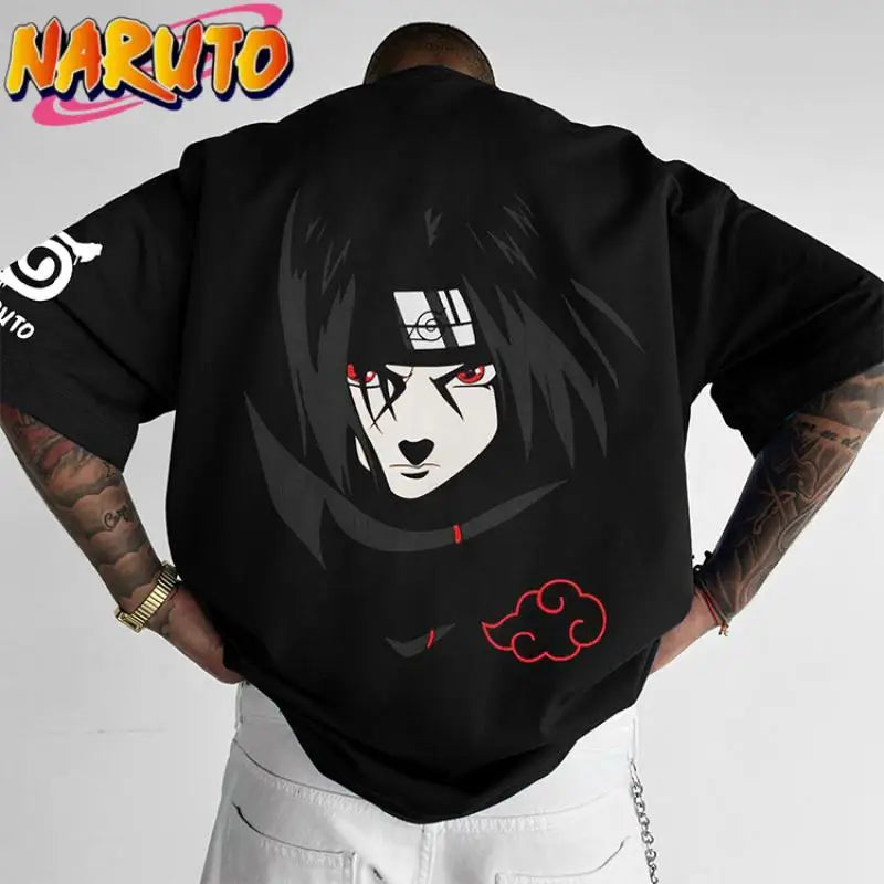 A breathable Itachi Akatsuki T-Shirt made of pure cotton, featuring Uchiha Itachi anime art, designed for men and women's fitness and summer wear.