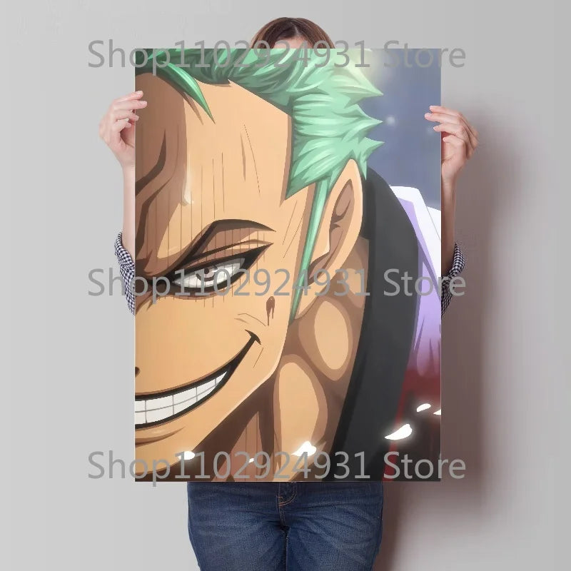 A colorful creative One Piece Luffy Zoro Poster printed on high-definition canvas, displayed as modern home wall art decoration.
