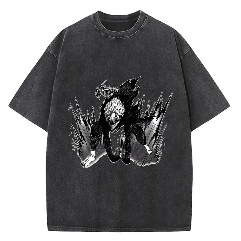 A high-quality cotton men's Dandadan Okarun T-shirt with a Japanese anime cartoon print and aesthetic fashion design.