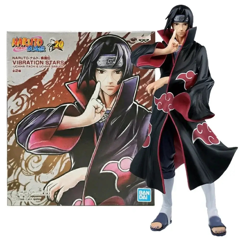 A high-quality Uchiha Itachi Action Figure from Naruto Shippuden, featuring the Akatsuki Organization cloak and GK PVC dress-up design elements.