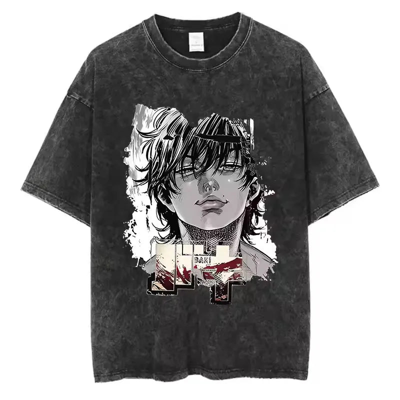 A high-quality pure cotton Baki Anime T-shirt featuring a graphic print of Baki Hanma, designed as a casual loose fit top for men and women.