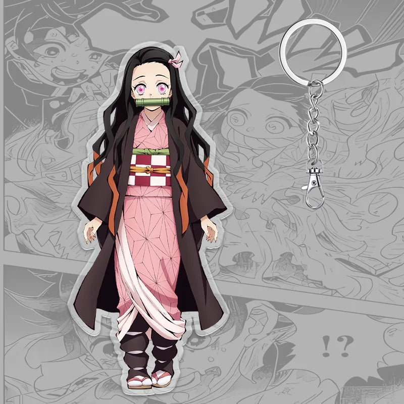 A 6cm Demon Slayer Keychain made of acrylic featuring a cute Tanjiro Kamado anime character, used as a bag pendant or key ring.