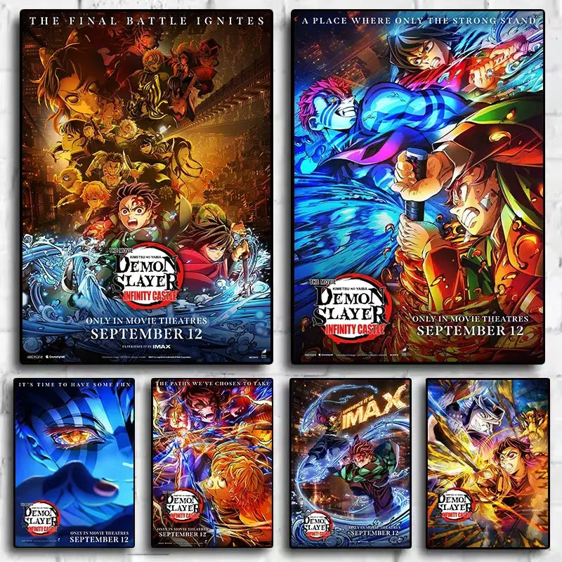 High-quality Demon Slayer Infinity Castle Poster printed on durable canvas, featuring the 2025 Movie Arc and Hashira battle wall art.