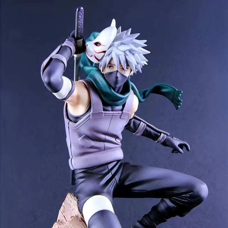 A handmade Naruto Kakashi Handmade Ornament, a model of the anime character from Shippuden running with a Konoha flag.