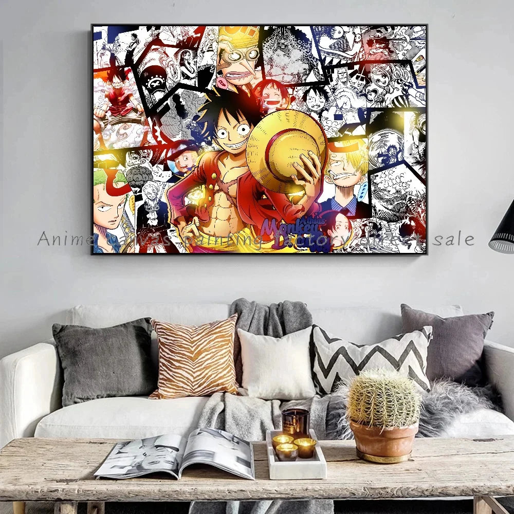 A high-definition One Piece Luffy Zoro Poster printed on canvas, displaying the anime characters Monkey D. Luffy and Roronoa Zoro for wall decoration.