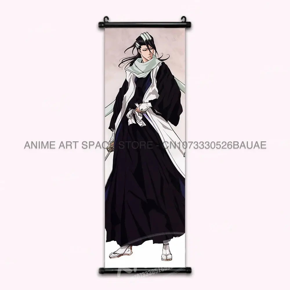 High-quality Bleach Anime Posters Japanese hanging scroll featuring Kurosaki Ichigo and Kuchiki Rukia printed on durable canvas for home decor.